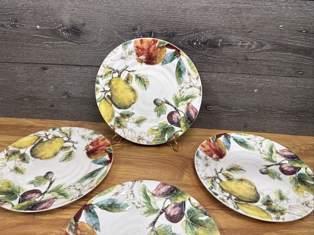 Pier 1 Imports VERONA Fruit Dinner Plates 10.75" Pears Figs~ Set Of 4